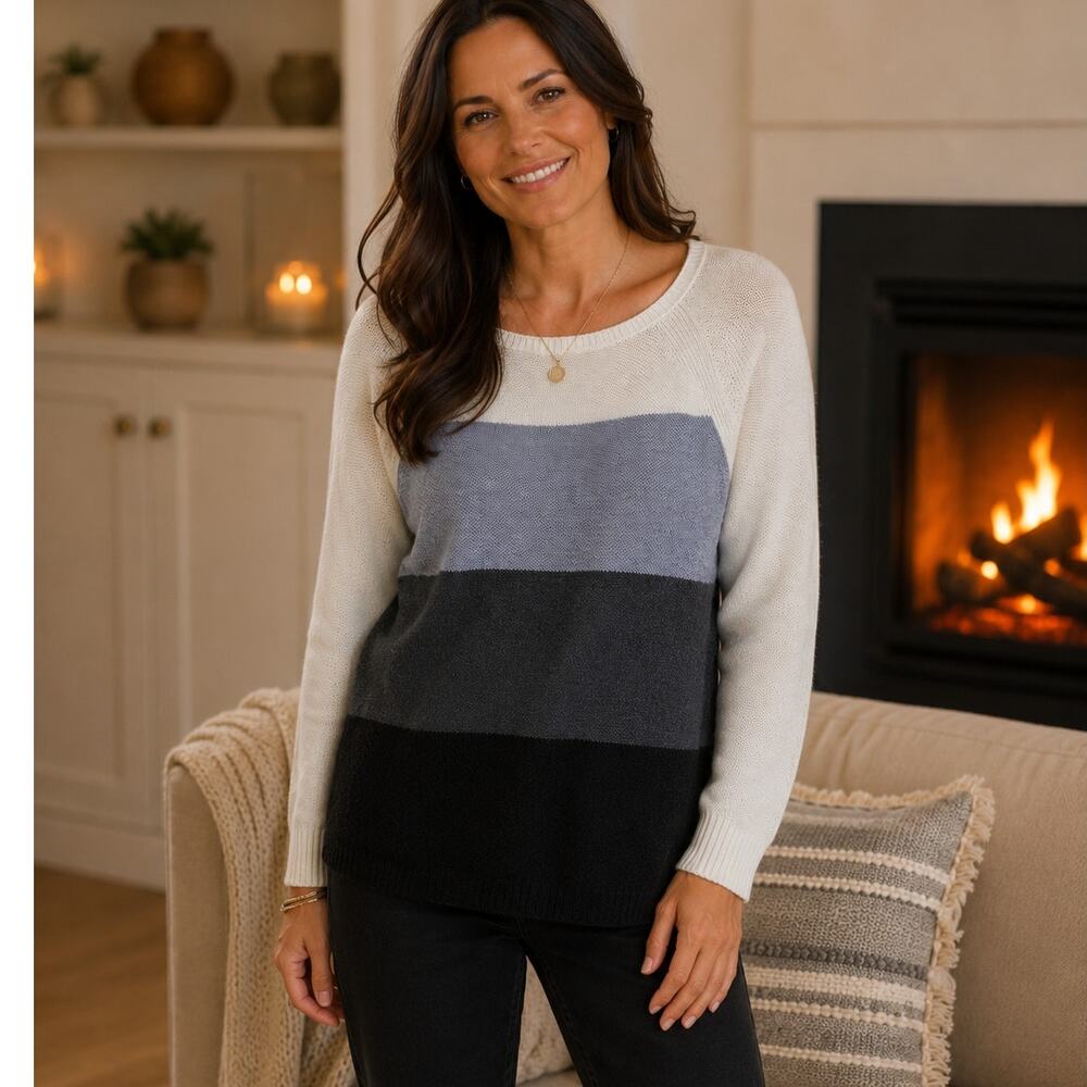 L.L. Bean Colorblock Thermal Top Womens Large Raglan Recycled Cotton Waffle Knit